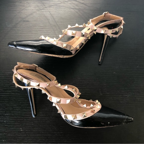 Valentino Rockstud Sandals Heels Black 40 - Picture 7 of 12